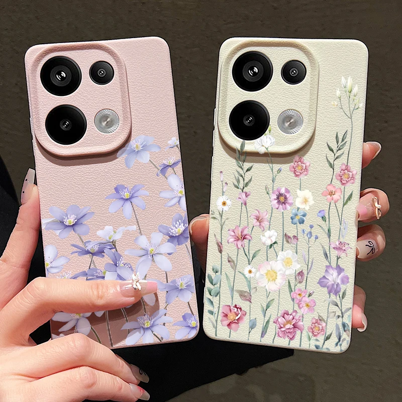 Flowers Pattern Phone Case For Xiaomi 13T Poco X6 M6 Pro 4G Redmi Note 13 11 12 14 Pro Plus 4G 5G Leather Texture Soft Cover