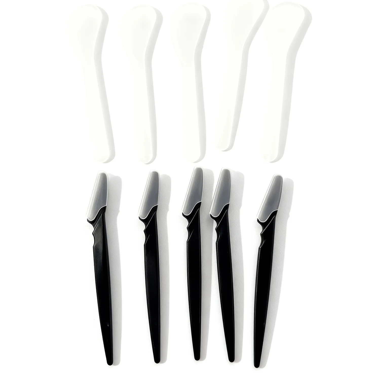 5 Black Eyebrow Trimmers + 5 Facial Mask Scrapers, Suitable for Beginners' Facial Hair Removal Tools, Facial Eyebrow Razors, and Peach Hair Removal Razors with Protective Covers