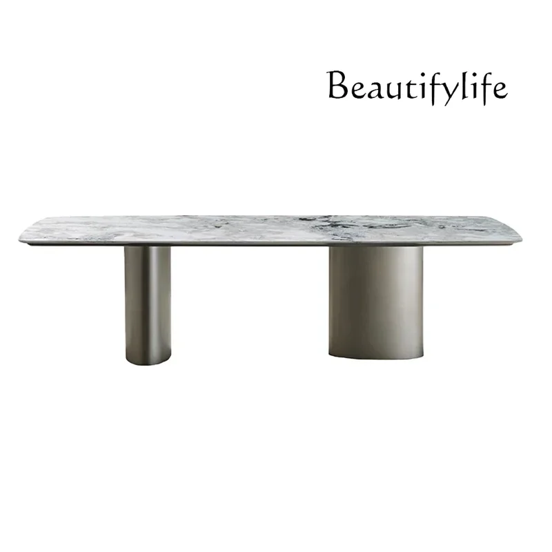 Italian Marble Dining Table Light Luxury Modern Stainless Steel Rectangular Dining Table High-End