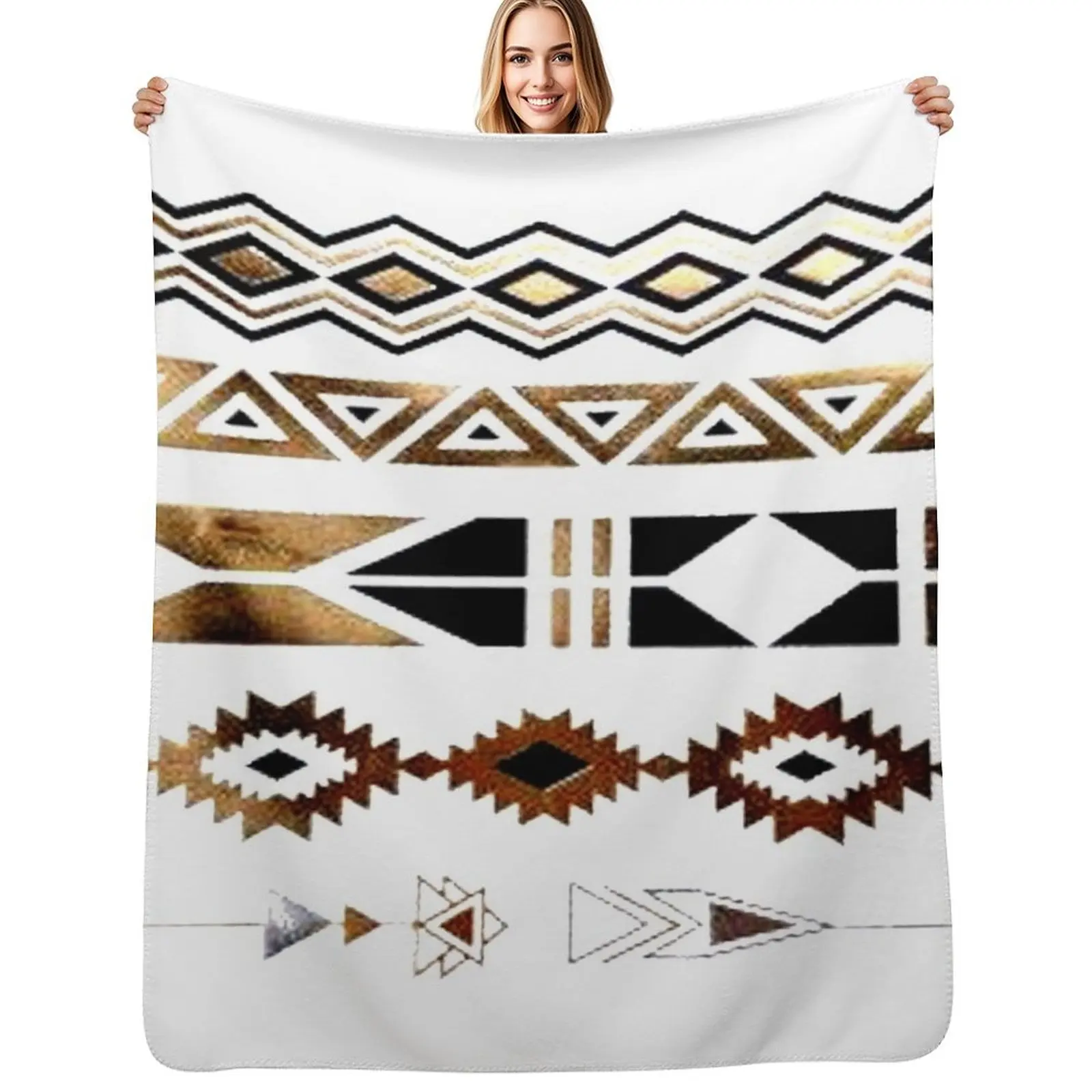 Tribal Aztec Gold and Black Design Throw Blanket Hair Warm blankets and throws Beach Hairy Blankets