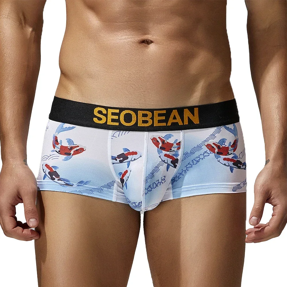 

Men Trunks Fashion Printed Boxer Briefs Low Rise Underwear Shorts Bulge Pouch Boxer Underpants Breathable Panties Slip Homme