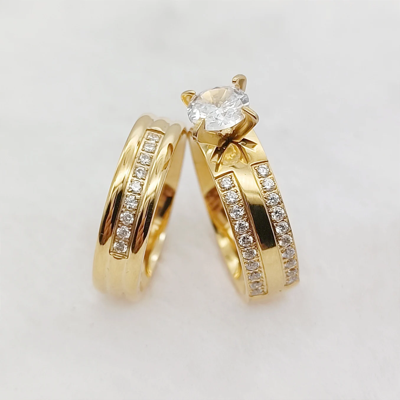 24 Karat Gold gefüllt 316L Edelstahl Schmuck CZ Diamant Eheringe Sets für Frauen Mädchen Damen Verlobung Statement Geschenke