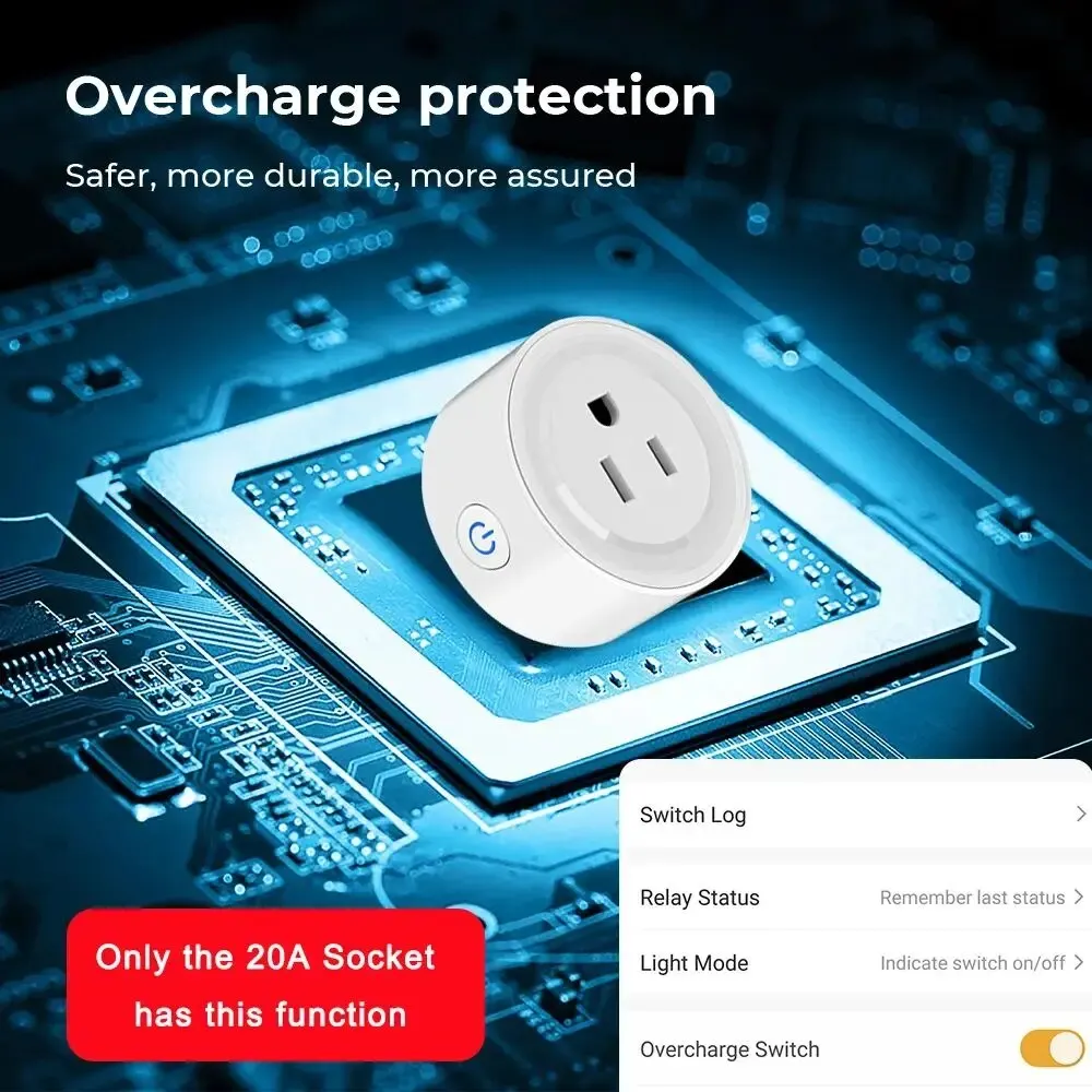 Tuya WiFi Smart Plug US Standard 20/10A Smart Home WiFi Outlet Works with Alexa Google Home,Remote Control Your Home Appliances