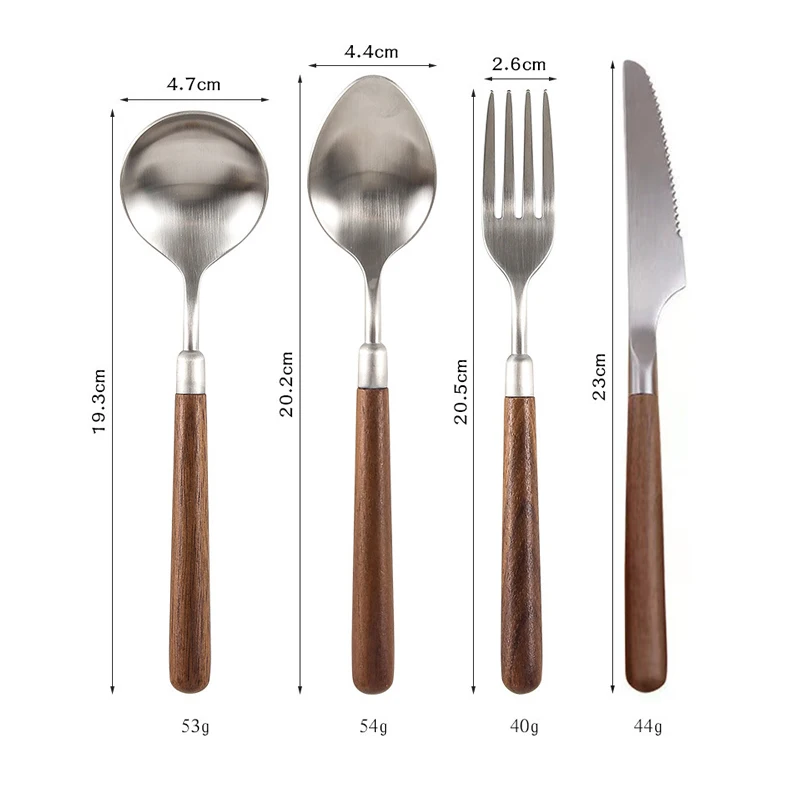 Walnut Wood 304 Stainless Steel Light Luxury Steak Knife Fork Western Restaurant Spoon Tableware Set Upscale Sanding Cutlery Set