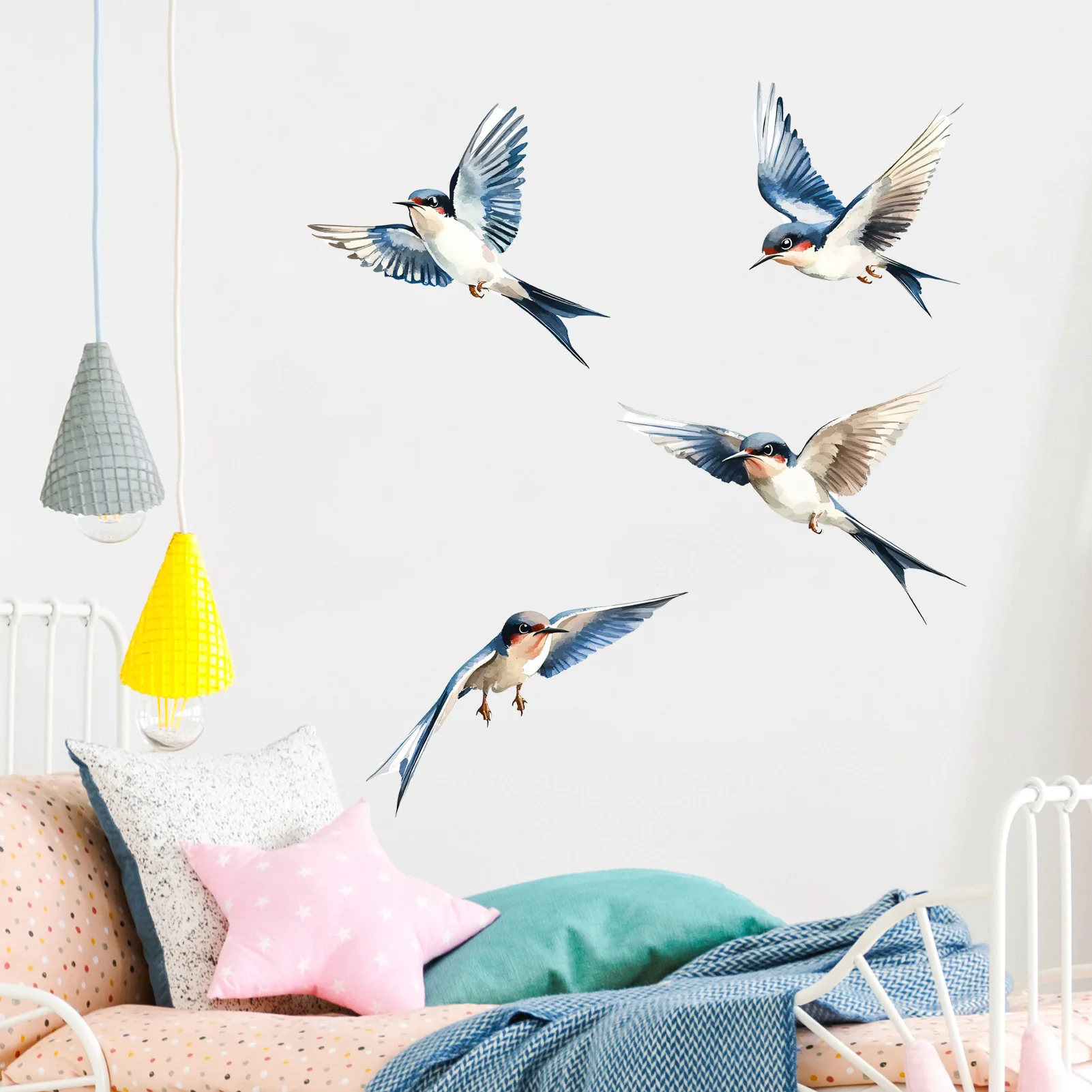 Watercolor  Wall Stickers New Artistic Bird Decals Waterproof Removable for Living Room Bedroom Glass Cabinet Home  Wholesale