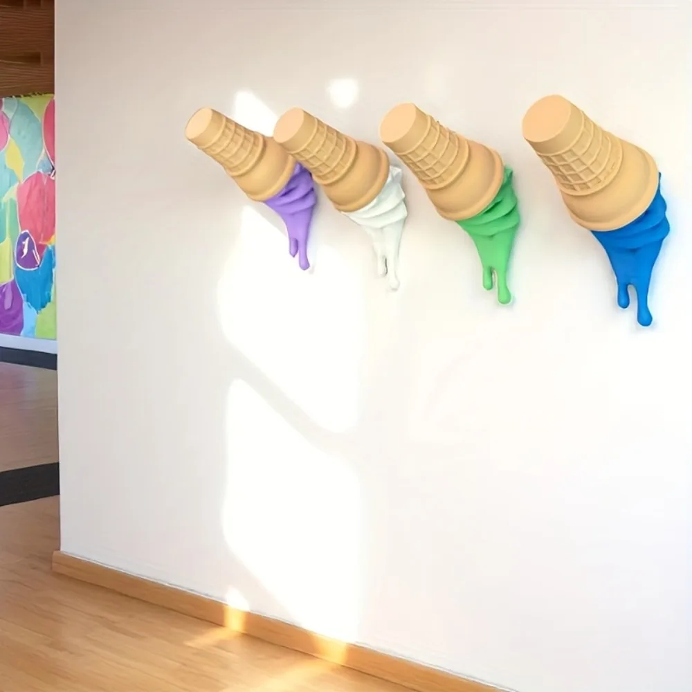 Melting Ice Cream Wall Decor 3D Printed Sculpture Creative Wall Hanging Ornament for Kids Room Bedroom Aesthetic Home Decoration