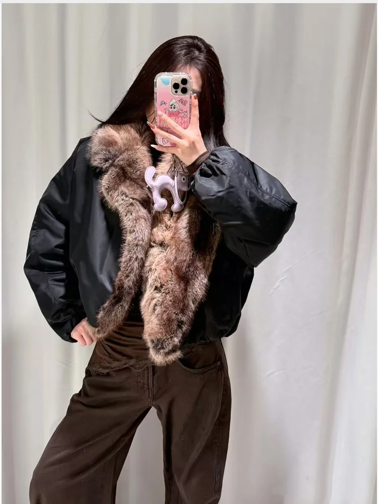 الدفء الطيار Sle وهمية الفراء طوق Jaet ملابس خارجية للنساء ort طول ألياف البوليستر 2025 شتاء جديد وصول فتاة ساخنة