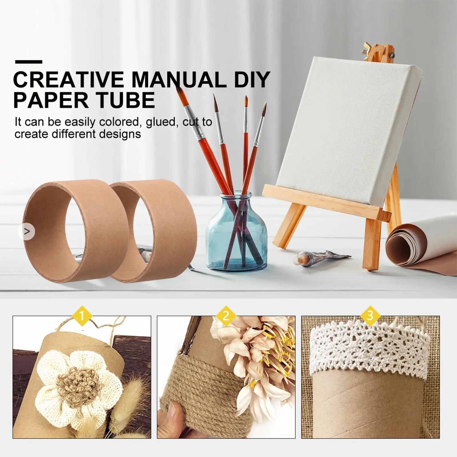 20 pçs crianças diy artesanato rolos de papel redondo marrom pintura papelão artista pintura tubo de papel marrom rolos de papel diy acessórios