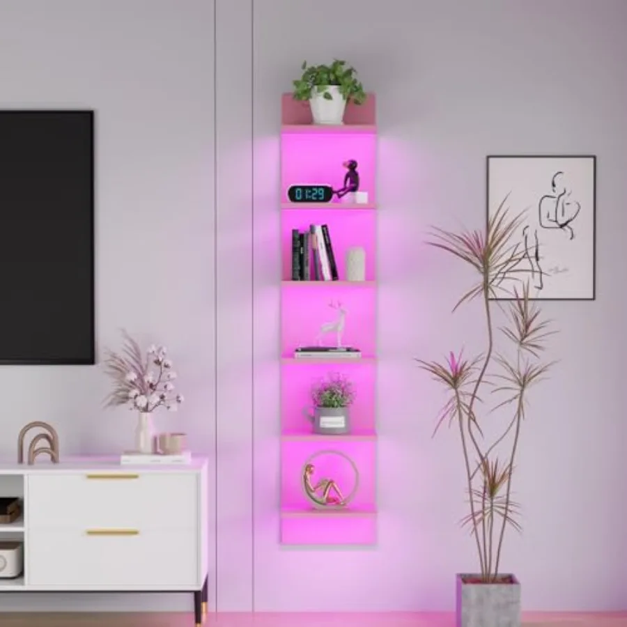 

6-уровневая настенная полка с LED-подсветкой, плавающие полки для хранения, органайзер для дома, декоративные полки для спальни и гостиной