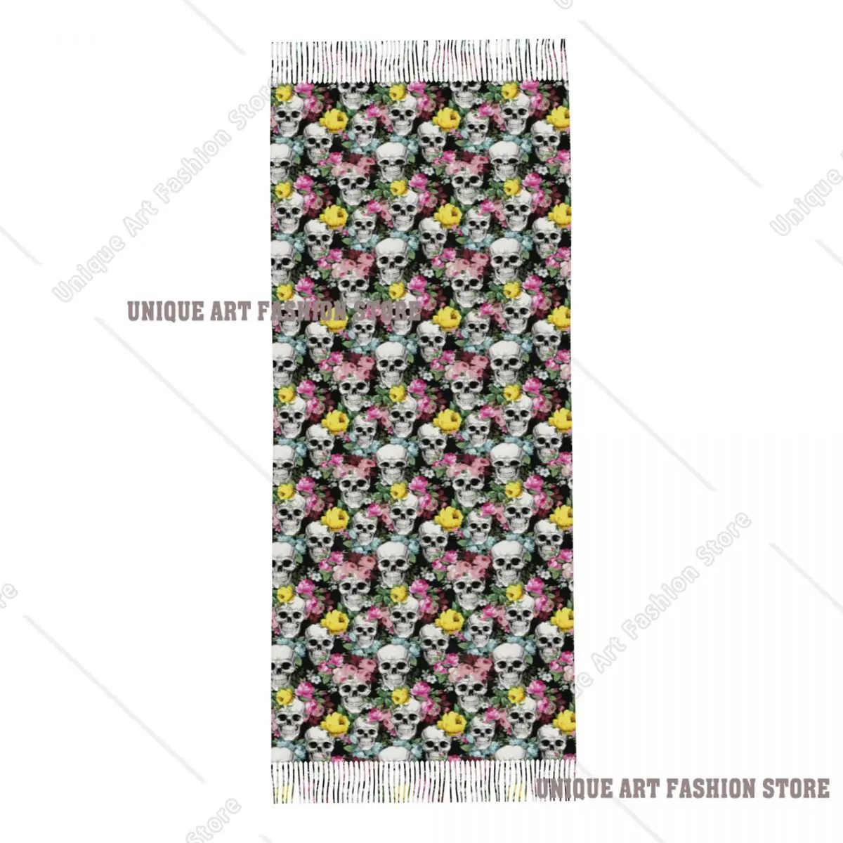 مخصص روز زهرة الجمجمة نمط شرابة وشاح المرأة شتاء خريف دافئ شال التفاف سيدة هالوين الأوشحة القوطية