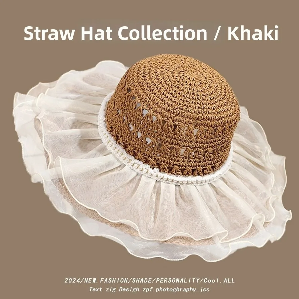 Chapeau de paille Panama français naturel polyvalent avec dentelle, grande taille, pour l'été, la plage et le tourisme, à large bord, respirant