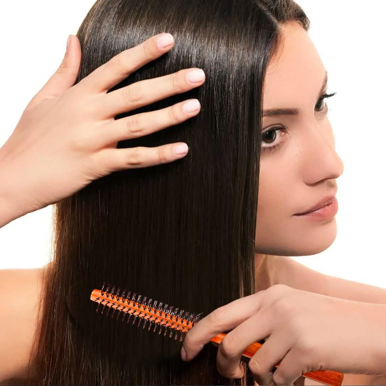 Wooden Handle Nylon Teeth Circular Brush Curly Roller Comb Fluffy Hair Root Straight Hair Multifunctional Comb for Styling