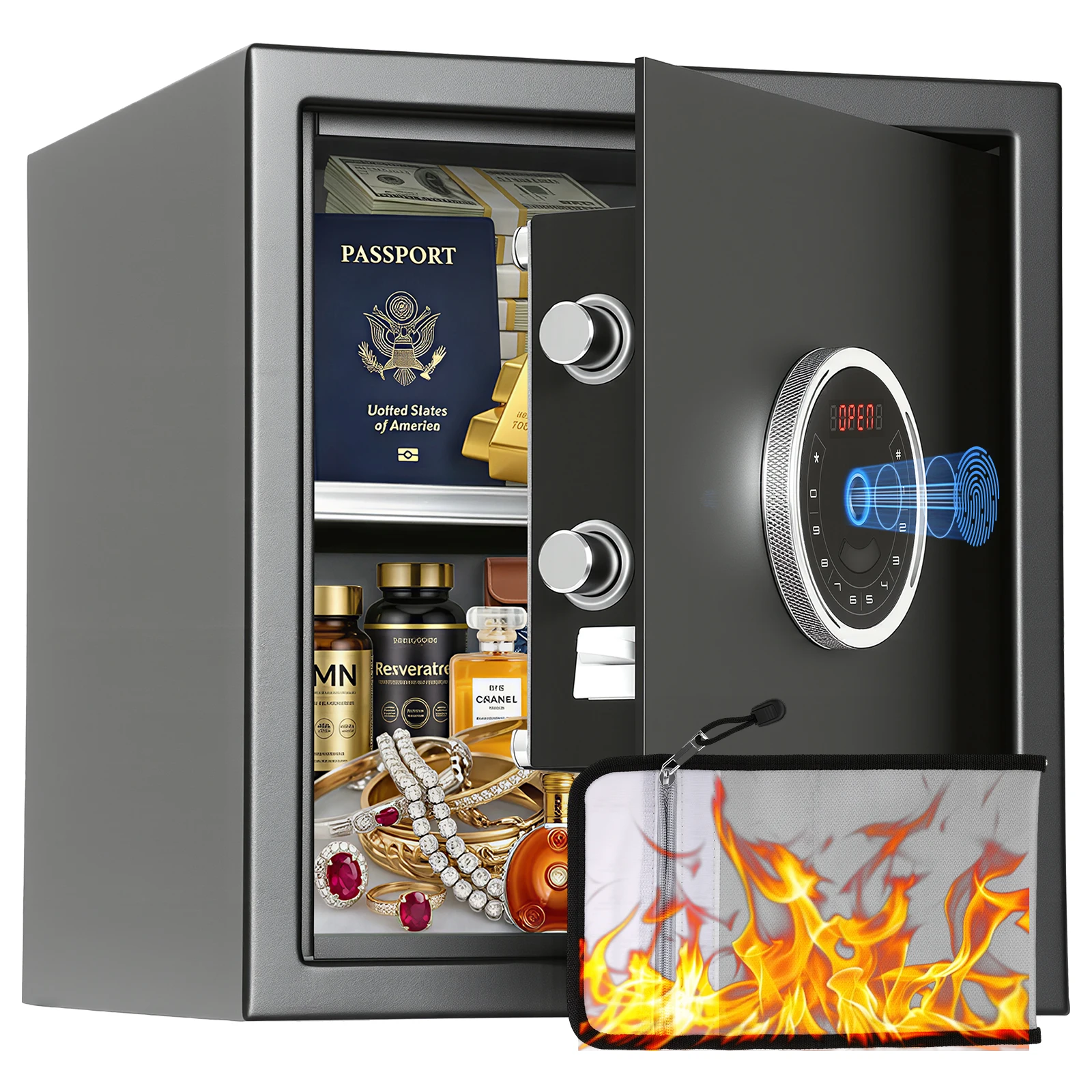 

H36 1.2 Cub SF0503 Home Biometric Safe Fingerprint Safes with 2.0 Cubic Feet, Automatic Opening, Large Fingerprint Secure Belt