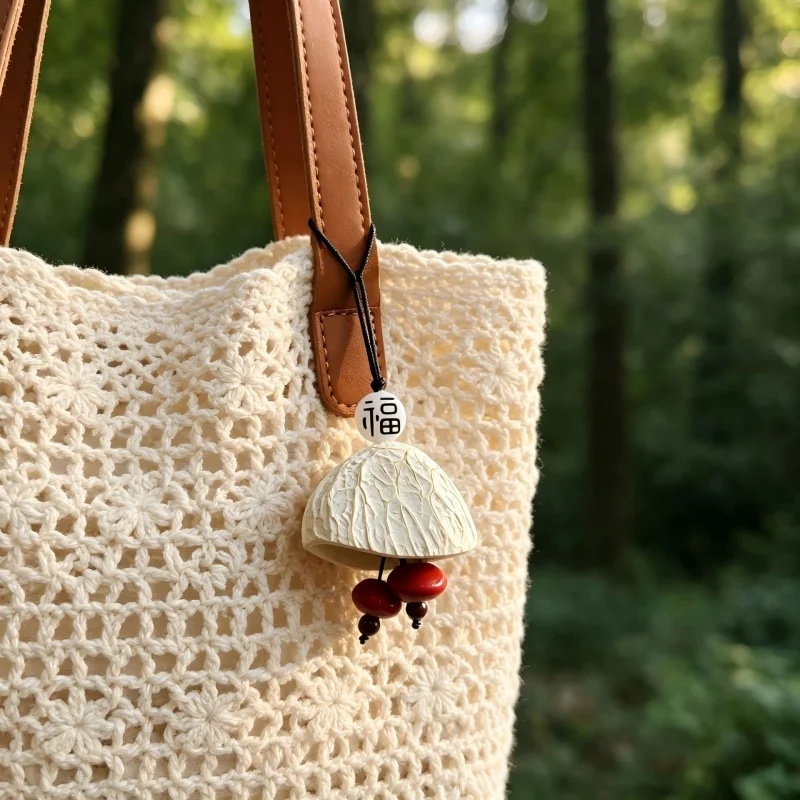 Vintage Natural Handmade Shell Hanging Ornament Lucky Fu Peace Sign White Shell Pendant Boho Backpack Bag Accessory Gift