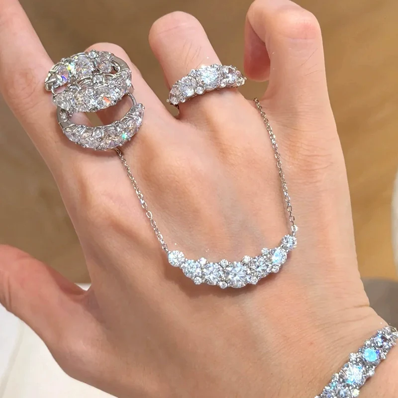 High Carbon Zircon Radian Necklace Fashionable Bracelet High-end Double-sided Earrings Galaxy Ring for Women KOFSAC