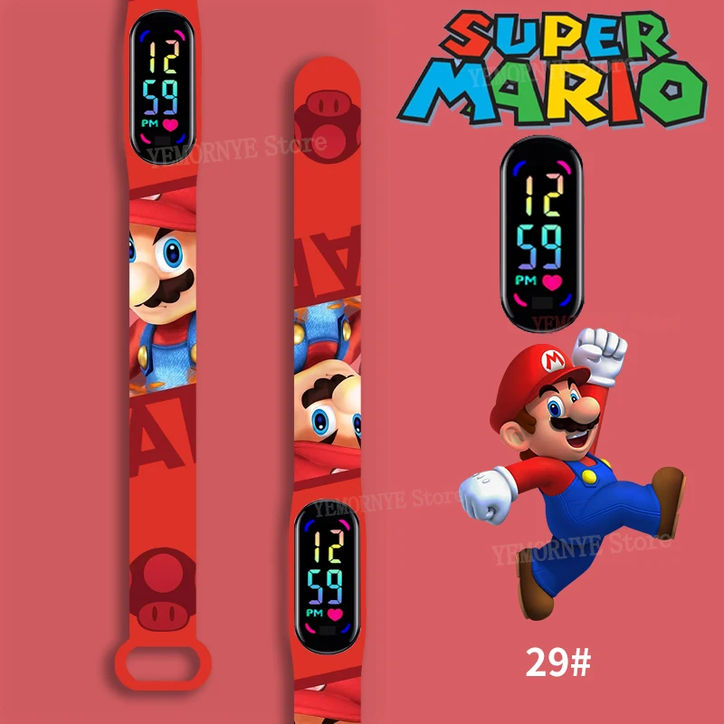 

Mario Bros Children's Watches Action Figures Luigi Princess Peach Yoshi Bowser kids Sport Wristband Waterproof Digital Watch Toy