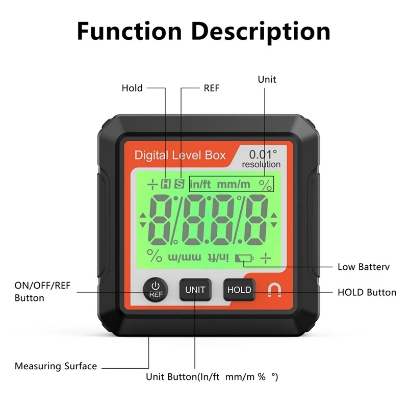 Nivel Electrónico Digital Angular Digital Fnder 90 ° Inclinómetro Magnético Fácil De Usar Rojo