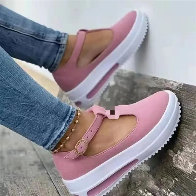 Women Shoes 2024 New Fashion Casual Shoes Round Toe Flat Women Buckle Wedge Women\'s Shoes Zapatillas Mujer Official-website