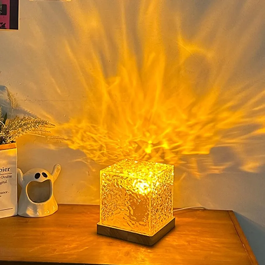 Dynamic Rotating Projector Night Light Crystal Water Ripple Projection Flame Bedroom Decor for Bedside Birthday Holiday Gift