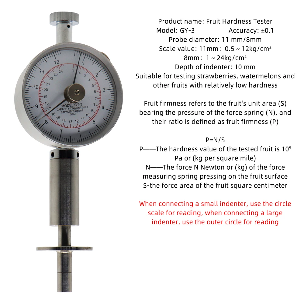 Portable Pointer Fruit Hardness Tester  Fruit Penetrometer for Apples Pears Grapes Oranges Fruit Sclerometer GY-3 GY-2 GY-1