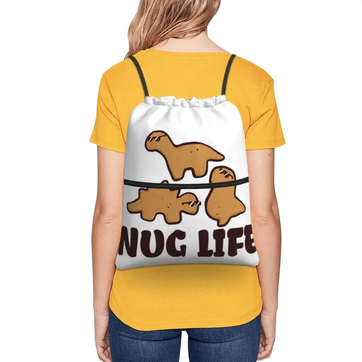 Nug Life-mochila portátil con cordón para estudiantes de escuela, bolso con cordón, bolsa para artículos diversos, dinosaurio, pollo, Nuggets