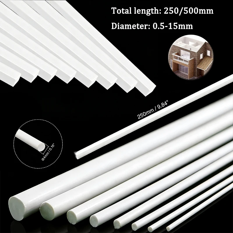 ABS White Plastic Rods - Round / Square Model Making Sticks for DIY Architecture, Crafts & Cutting Supplies - Modeling Material