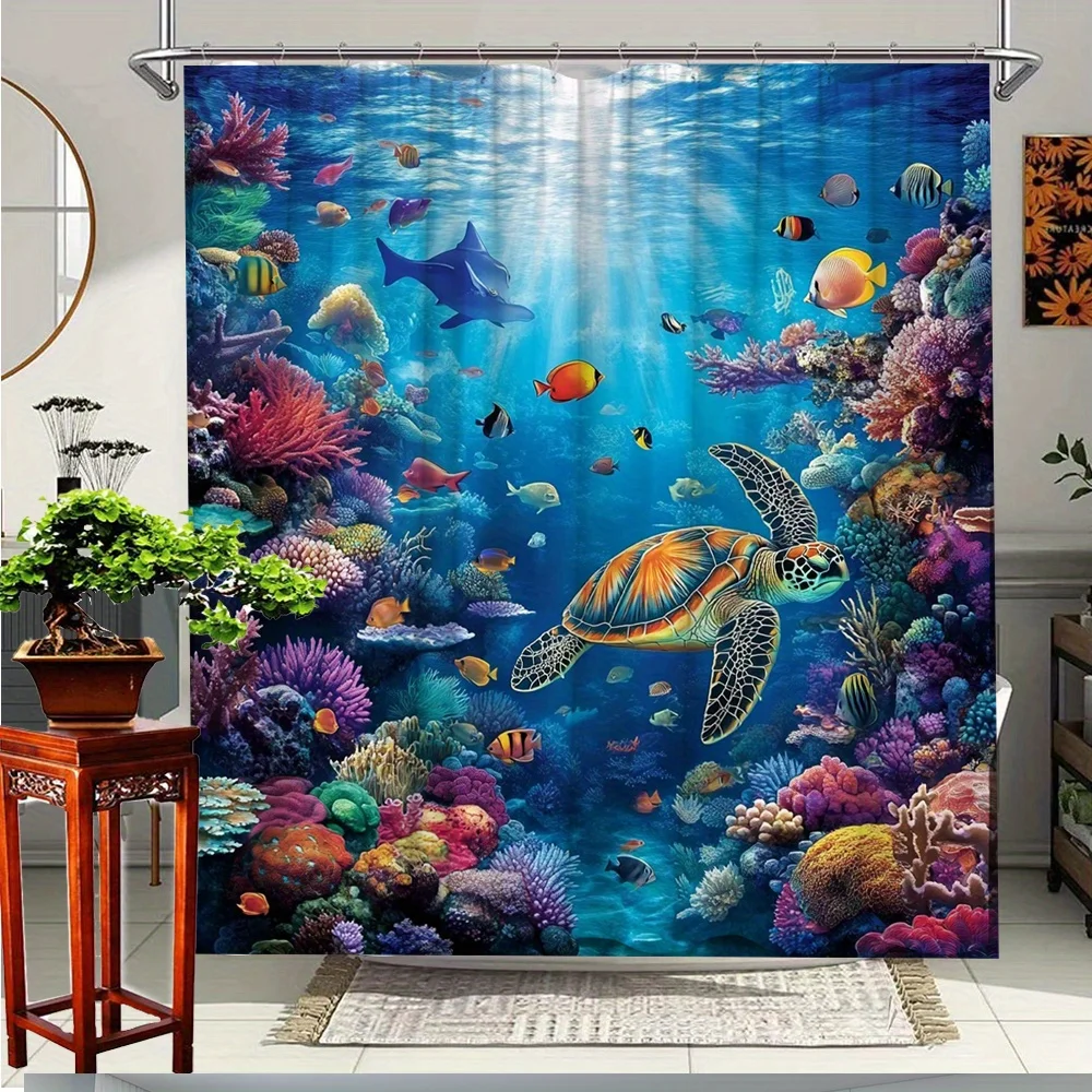 Sea Turtle Coral Reef Shower Curtain Ocean Art Bathroom Decor Tropical Fish Bath Curtains Modern Home Interior