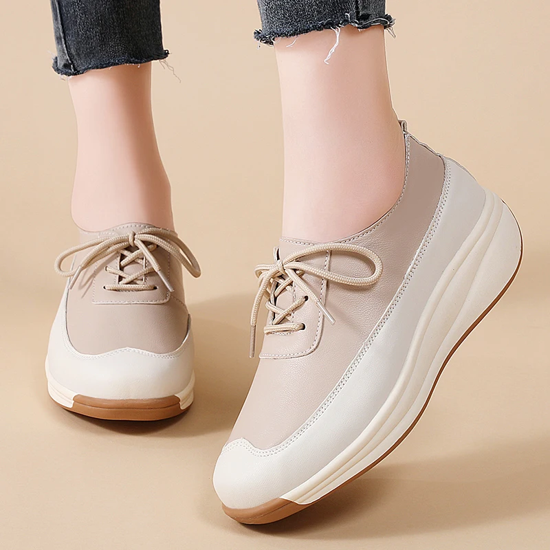 

Women Casual Sports shoes sneakers Soft Cowhide Surface Elastic Insole Flat Heel Breathable Lightweight Daily Walking Fashion
