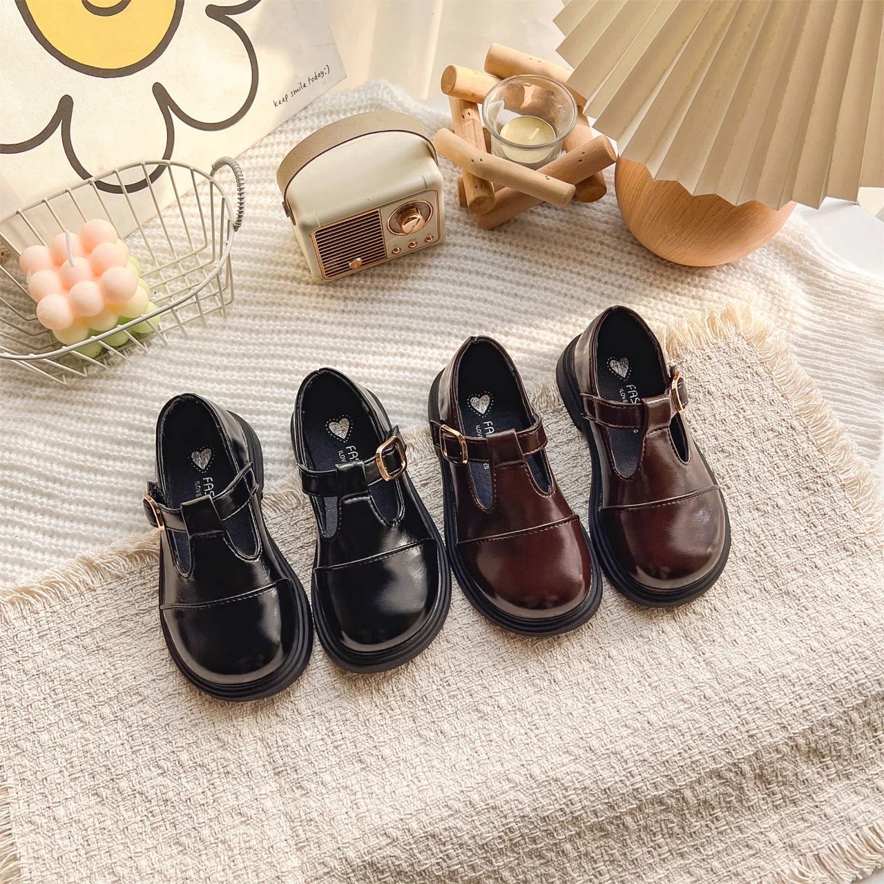 Spring Girl's Leather Shoes Sewing Hook-loop Daily Chic Kid's Flat Shoe Black Brown Anti-slip Glossy School Children Shoes 7-12Y