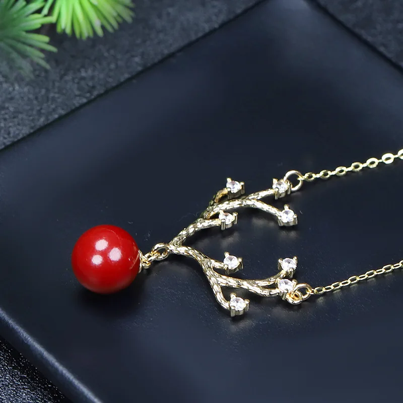 Valentine's Day Gift - A Deer (Road) with You - Vermilion Sand Inlaid Crystal Necklace - Female Purple Gold Sand Pendant