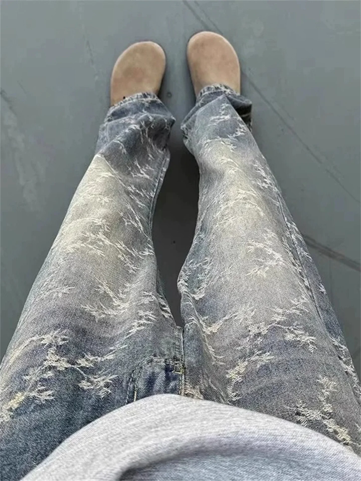 

Retro Blue Thistle Embroidered Denim Jeans Men's American Wa Straight Leg Trendy Brand Vintage Cool Flared Vibe Men Pants