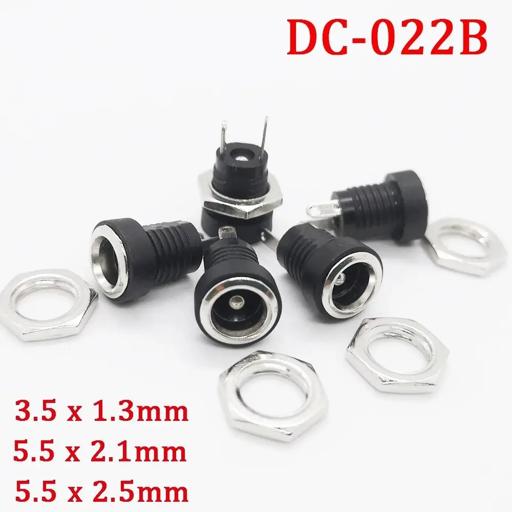 DC022B DC Power Jack Supply Socket 3.5*1.3mm 5.5*2.1mm 5.5*2.5mm DC Female 2 Terminal 2 Pin Panel Mount Connector Plug Adapter