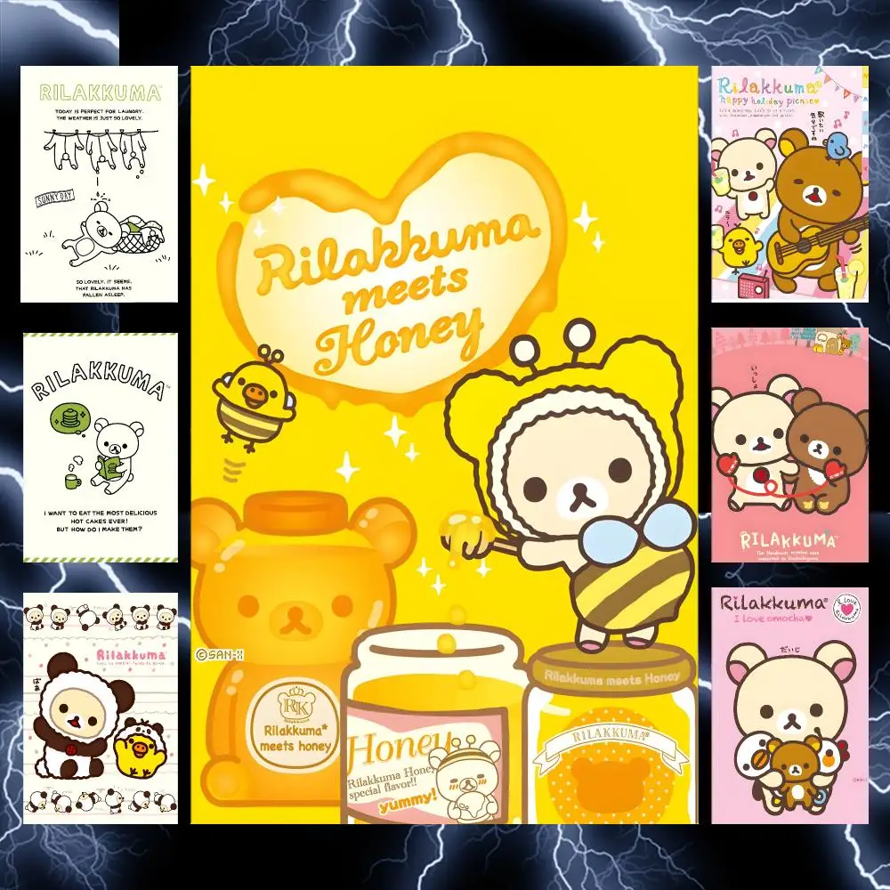 Cute Character R-Rilakkuma Poster Self-Adhesive Wall Art Poster HD Waterproof PP Bedroom Cafe Gym Home Decor Gift