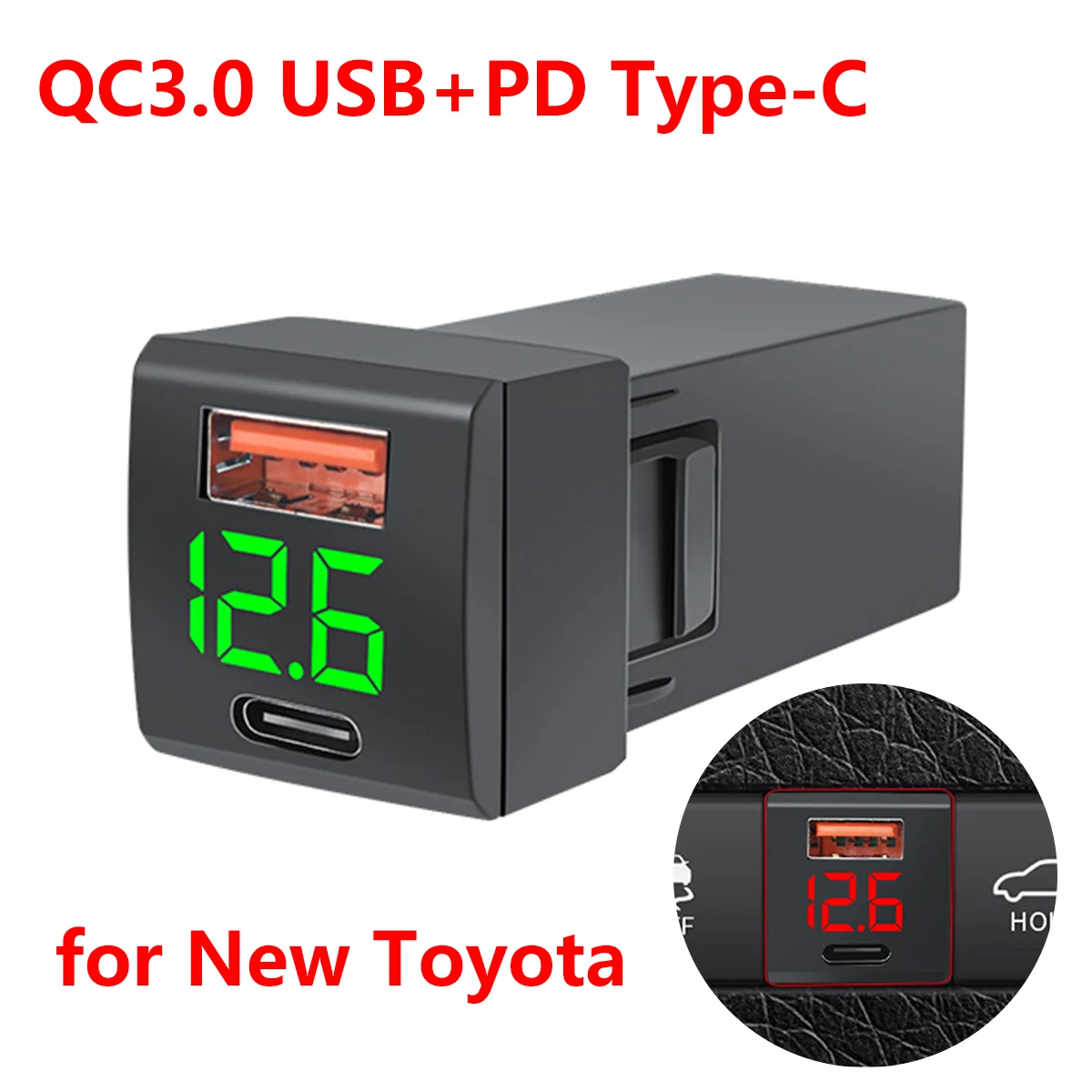 23x23mm 12V-24V Mini Car Charger QC3.0 USB+PD Type-C Quick Charging Power Adapter with Wire for New Toyota