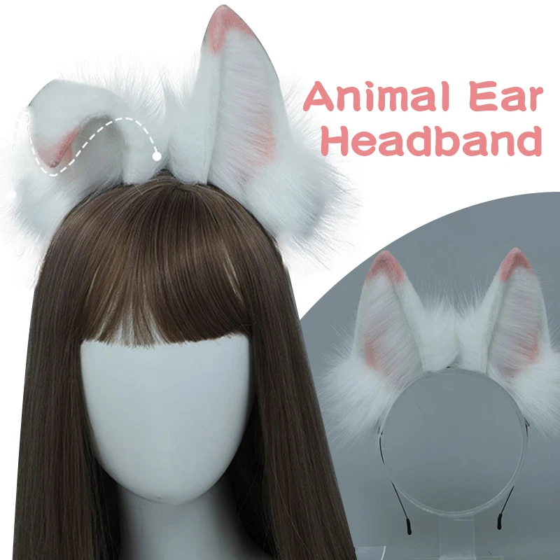 

Women White Fox Headband Faux Fur Animal Ear Cosplay Anime Plush Cute Fox Ear Hair Hoops Halloween KC Lolita Hair Accessories