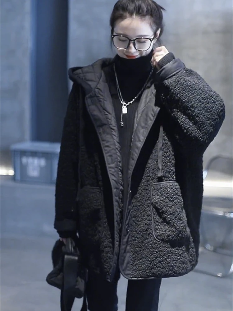 Lamb Fur Jacket Women's Autumn Winter Thickened Baseball Style Fleece Lined Outerwear Casual Comfortable Loose Fit Coat
