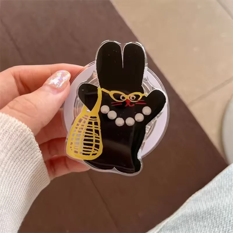 

Korean Lovely Black Rabbit For Magsafe Magnetic Phone Griptok Grip Tok Stand For iPhone Foldable Wireless Charging Case Holder