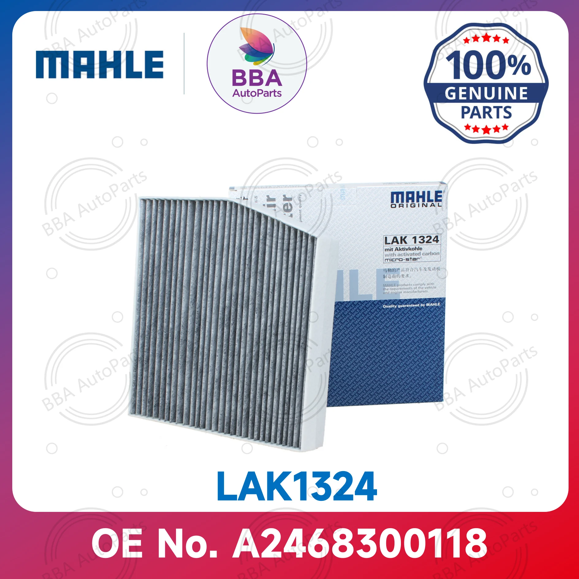 Mahle LAK1324 LAK879 air conditioner filter for Benz A B180, B260, CLA80, CLA200 with OE A2468300118  A2468300018