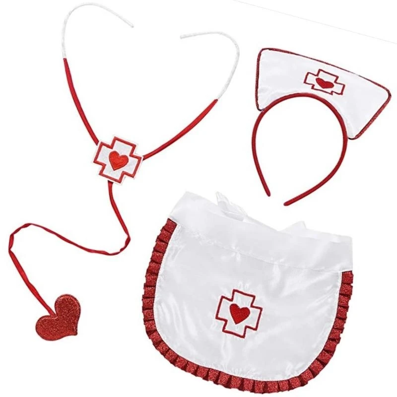 ชุดพยาบาลผู้หญิงแต่งตัวสำหรับผู้ใหญ่รวมถึงผ้ากันเปื้อนหูฟังหูฟังฮัลโลวีนพยาบาลคอสเพลย์เครื่องแต่งกายเครื่องแต่งกาย H7EF