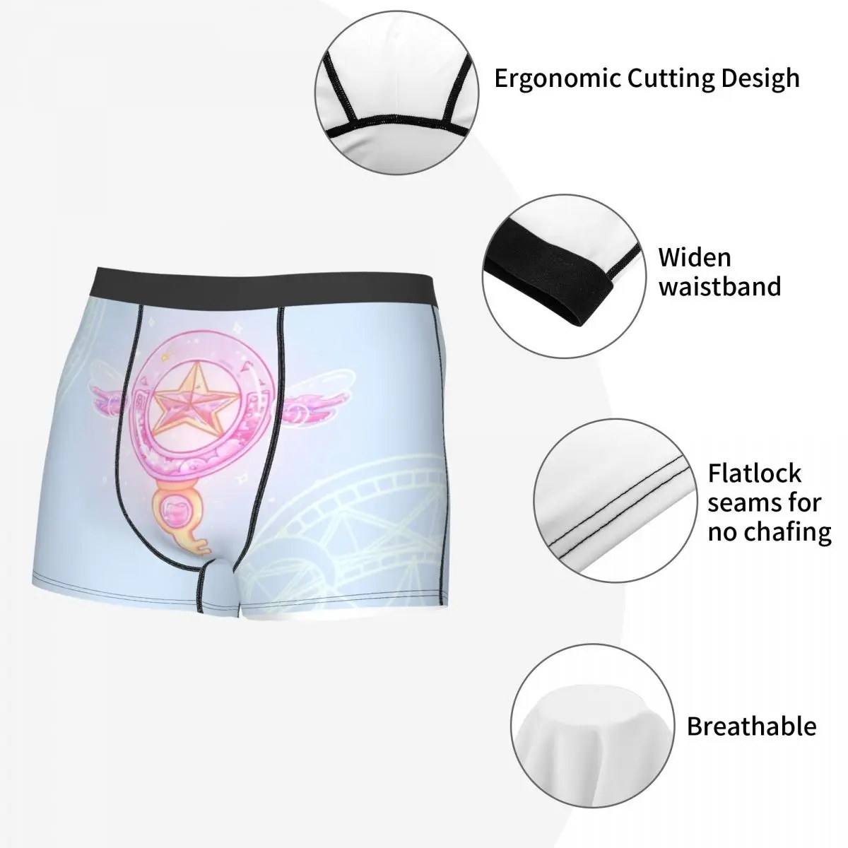 Kawaii Cardcaptor Sakura Star Wand Key Men Underwear Boxer Shorts Panties Printed Breathable Underpants for Homme