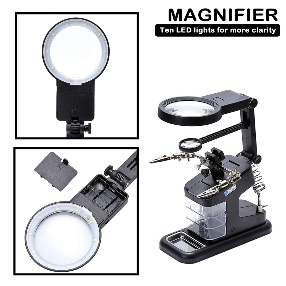 Desktop Welding Magnifier 3X/4.5X/25X Magnifying Glass with LED Light Alligator Clip Loupe Third Hand Soldering Repair Tool