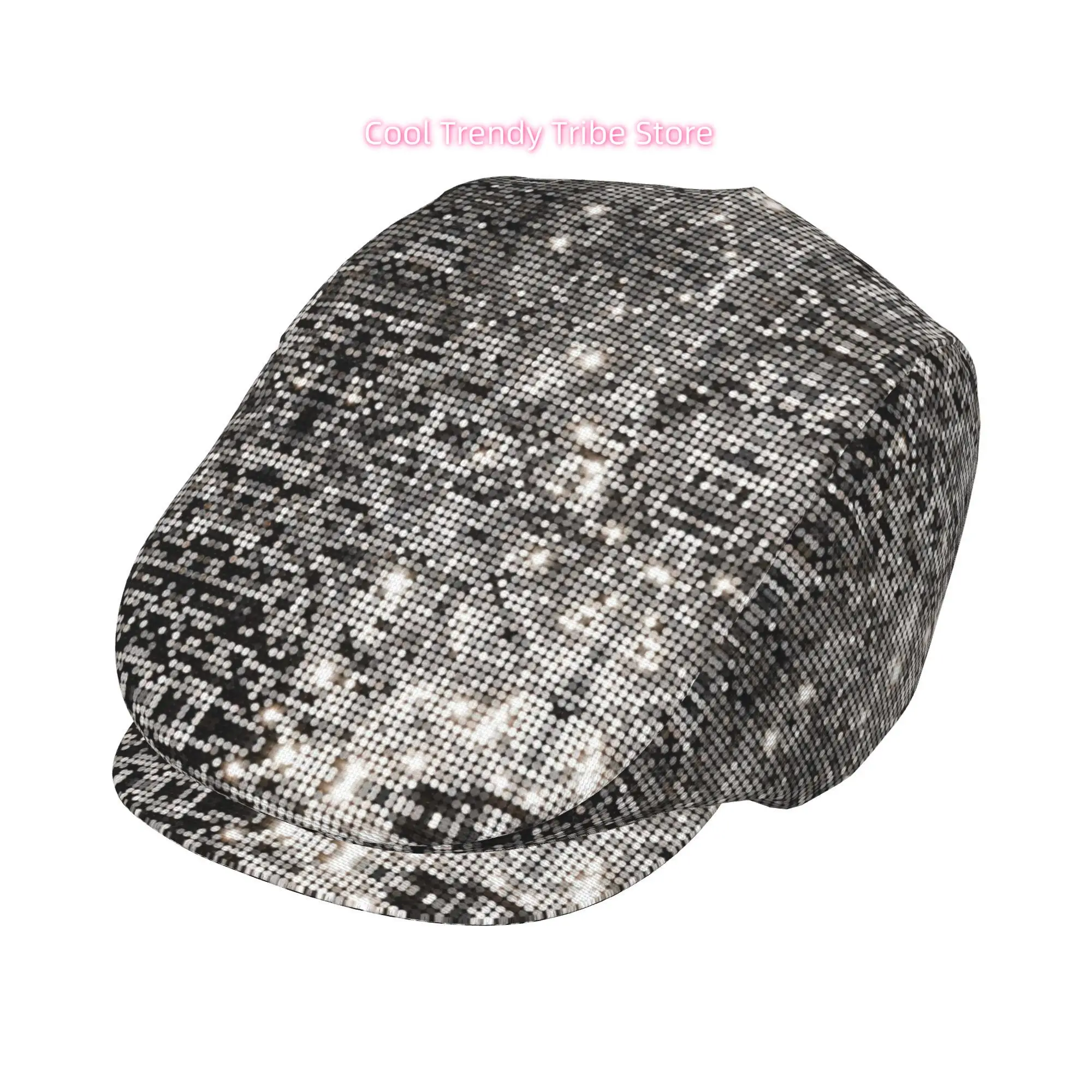 1pc Silvery Sequin Pattern Art Full Face Print Beret Fashion Newsboy Cap Unisex Golf Cap Outdoor Sports Leisure Activities Forma