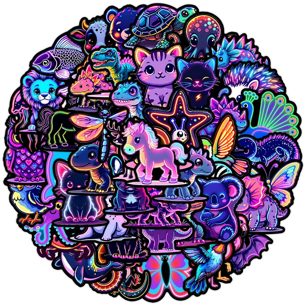 10/30/50 Stück Lustige Niedliche Cartoon-Aufkleber im Neon-Stil, Tiere, DIY-Aufkleber für Laptop, Handyhülle, Gitarre, Tagebuch, Kawaii-Dekoration