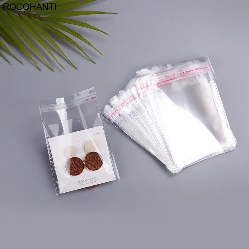 100Pcs Custom LOGO Clear Resealable Cellophane /BOPP/ Poly Bag Transparent Opp Bag Gift Packing Plastic Bags Self Adhesive Seal