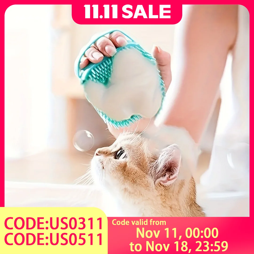 Dog Bathing Brush Pet Massage Brush Shampoo Dispenser Soft Silicone Brush Rubber Bristle for Dogs and Cats Shower Grooming Tool