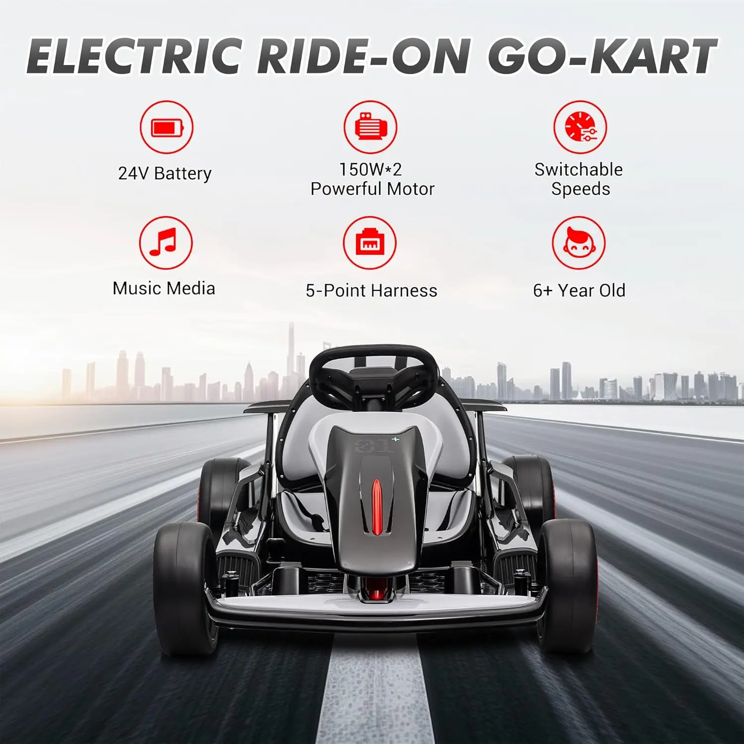 Go Kart، سيارة كارت الانجراف الكهربائية مع مقعد قابل للتعديل 24 فولت 7 أمبير في الساعة ركوب خارجي على لعبة محرك 2 * 200 وات، 8.1 ميلا في الساعة، أضواء LED 6-12 سنة