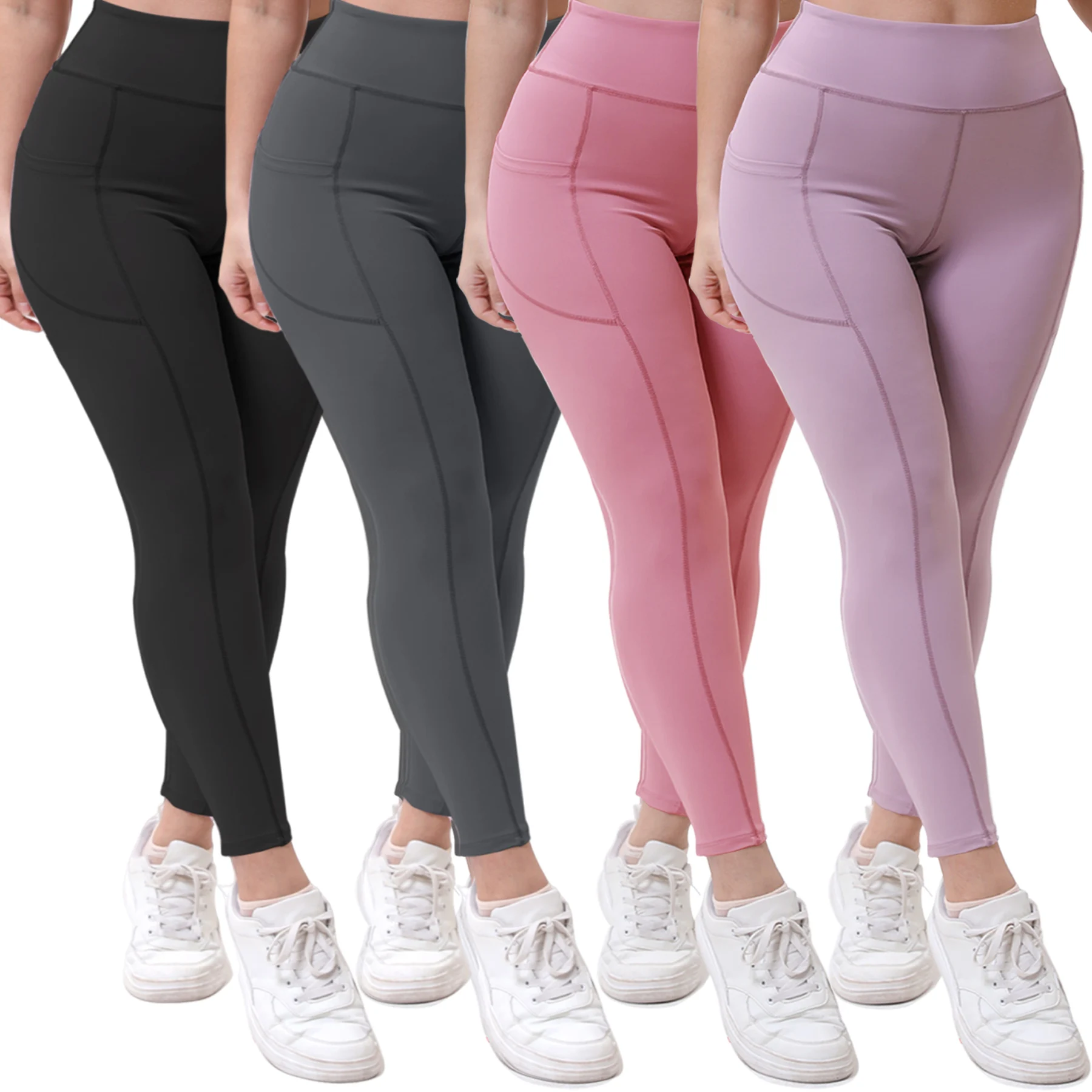 

European and American style double-pocket yoga pants with high waist, suitable for running, toning and fitness. Long pants.