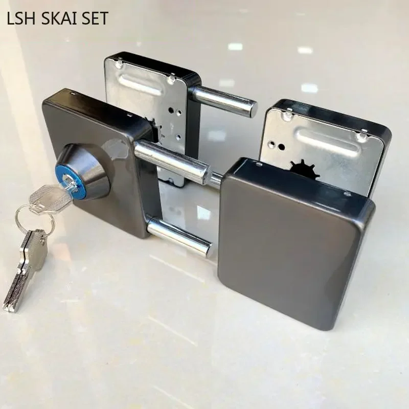 1 Set Double Open Sliding Door Lock Stainless Steel Glass Door Lock with Keys Lockset Office Glass Gate Security Hardware