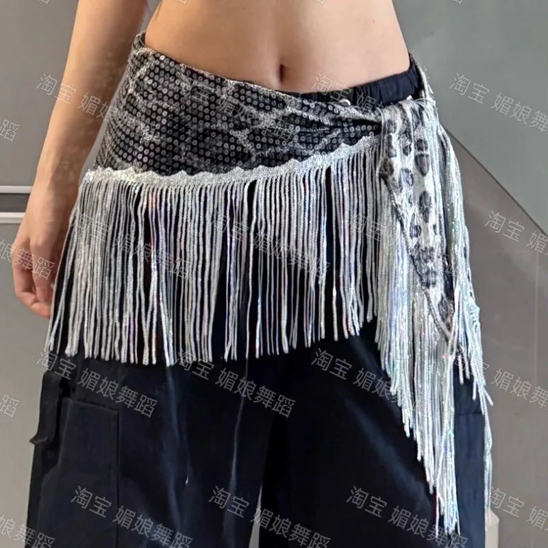 customized Jazz dance leopard print fart curtain street trend sequin hip scarf accessories belly dance belt tassel waist chain