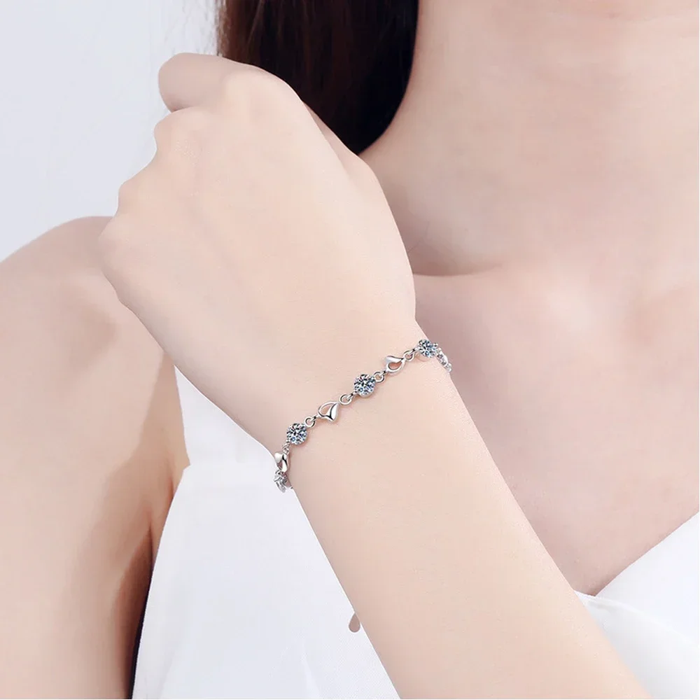 Certified 5mm Full Moissanite Diamond Bracelets for Women S925 Sterling Silver Heart Shape Link Bracelet Girls Birthday Gift
